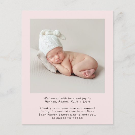 Budget Welcome Fotos Baby Girl Geburtserklärung (Rückseite)