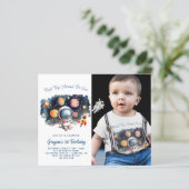 Budget Weltraum Foto 1. Geburtstag Einladung (Stehend Vorderseite)