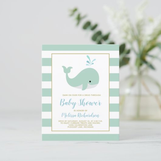 Budget Whale Drive by Baby Shower Einladung (Stehend Vorderseite)