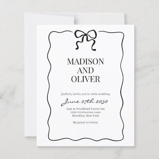 Budget Whimsical Black Bow Tie Wedding Invitation (Vorderseite)