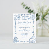 Budget Whimsical Doodles Wedding Save the Date (Stehend Vorderseite)