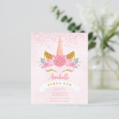 Budget Whimsical Pink Rainbow Unicorn Birthday (Stehend Vorderseite)