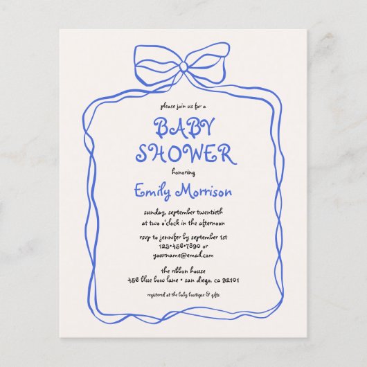 Budget Whimsical Quirky Blue Bow Boy Baby Dusche Flyer (Vorne)