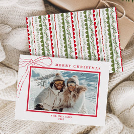 Budget Whimsical Red Bow Christmas Photo Feiertagskarte