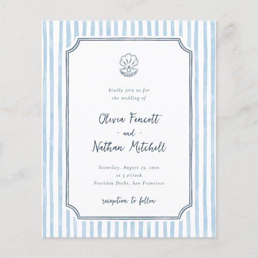 Budget Whimsical Retro Blue Stripes Wedding (Vorderseite)