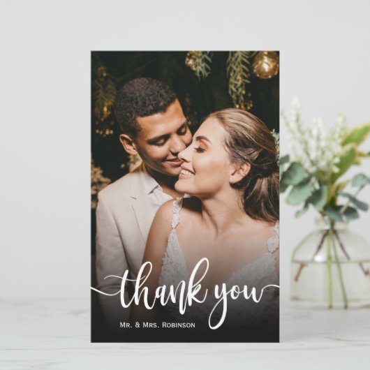 Budget Whimsical Script Wedding danke You Card (Stehend Vorderseite)