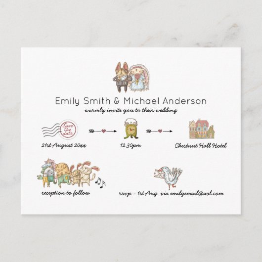 Budget Whimsical Timeline Wedding Einladungen (Vorderseite)