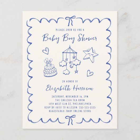 Budget Whimsical Wavy Frame Baby Dusche einladen (Vorderseite)
