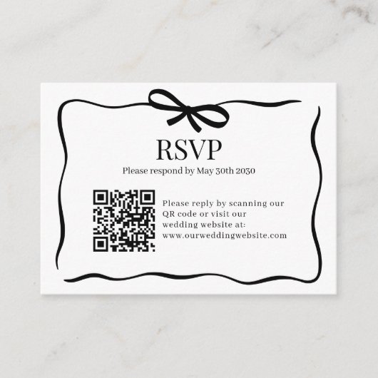 BUDGET Whimsy Black Bow Tie Wedding QR Code Rsvp Begleitkarte (Vorderseite)