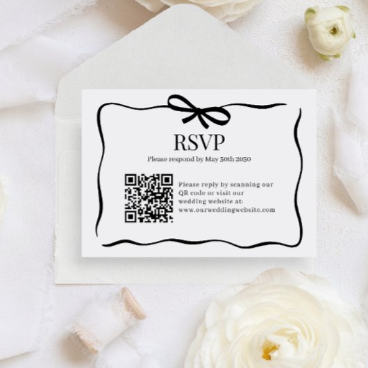 BUDGET Whimsy Schwarze Fliege Hochzeit QR Code Rsv Begleitkarte