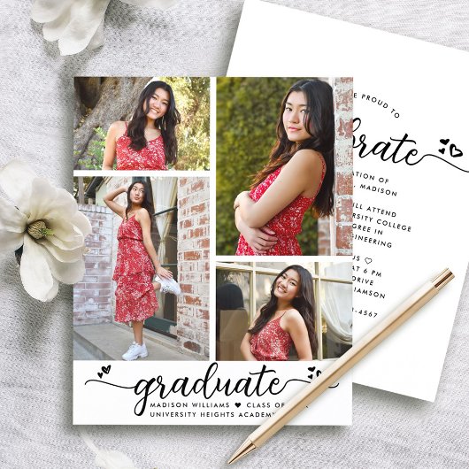 Budget White Black Grad 4 Foto Script Einladung