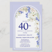 Budget White Blue Floral 40. Geburtstag Einladung (Vorne/Hinten)