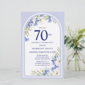 Budget White Blue Floral 70. Geburtstag Einladung (Stehend Vorderseite)