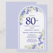 Budget White Blue Floral 80. Geburtstag Einladung (Vorne/Hinten)