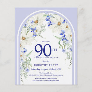 Budget White Blue Floral Arch 90. Geburtstag Einla