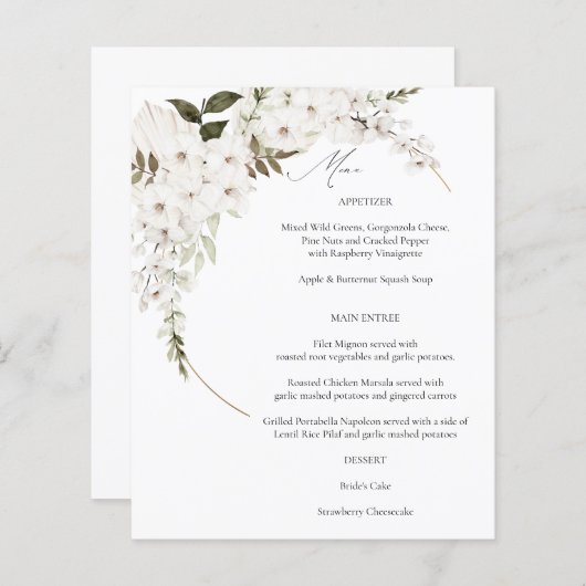 Budget White Boho Floral Menu (Vorne/Hinten)