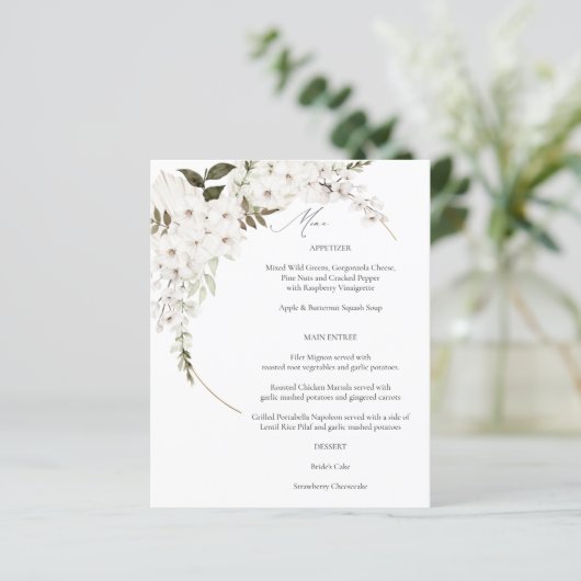 Budget White Boho Floral Menu (Stehend Vorderseite)