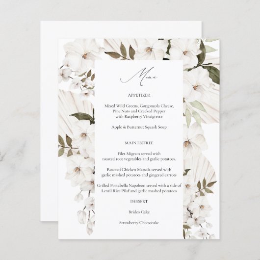Budget White Boho Floral Menu 2 (Vorne/Hinten)