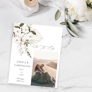 Budget White Boho Floral Save the Date Foto Flyer