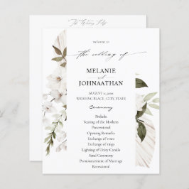 Budget White Boho Floral Wedding Program