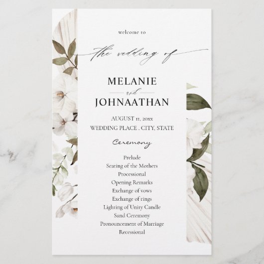 Budget White Boho Floral Wedding Zeremony MED Flyer (Vorne)