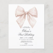 Budget White Bow Einladung zum ersten Geburtstag (Vorderseite)