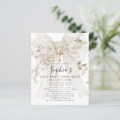 BUDGET White Bow Rose First Communion Invite (Stehend Vorderseite)
