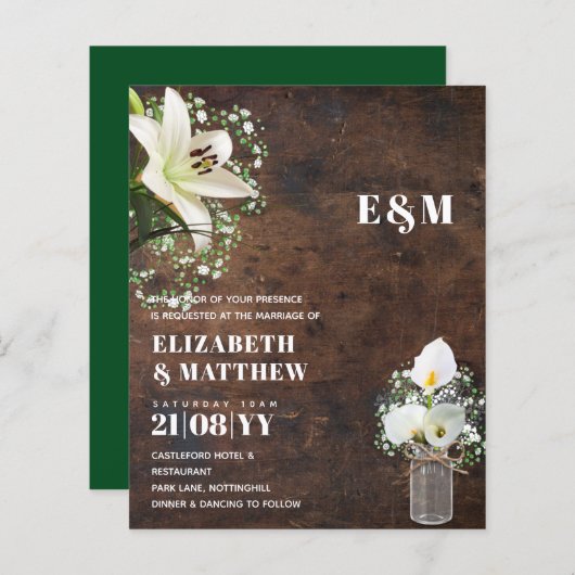 BUDGET White Calla Lily Rustic Gypsophila Wedding (Vorne/Hinten)