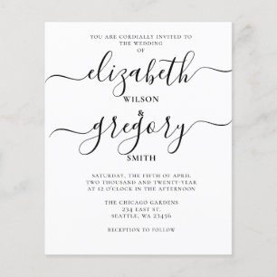 Budget White Calligraphy Wedding Einladung