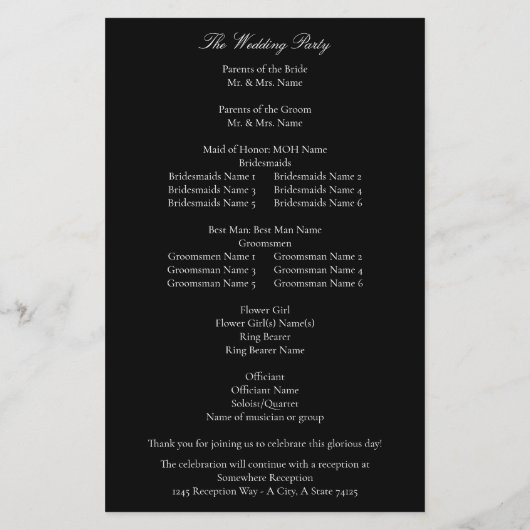 Budget White Eleganding Wedding Program - Black ME (Rückseite)