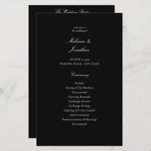Budget White Eleganding Wedding Program - Black ME (Vorne/Hinten)