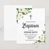 Budget White Floral Boy Baptism invitation (Vorne/Hinten)