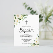 Budget White Floral Boy Baptism invitation (Stehend Vorderseite)