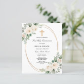 Budget White Floral First Communion Invitation (Stehend Vorderseite)