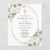 Budget White Floral First Communion Invitation (Vorderseite)