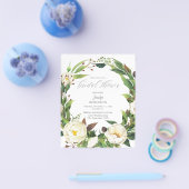 Budget White Floral & Greenery Brautparty Flyer (Einzeln)