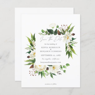 Budget White Floral & Greenery Save the Date