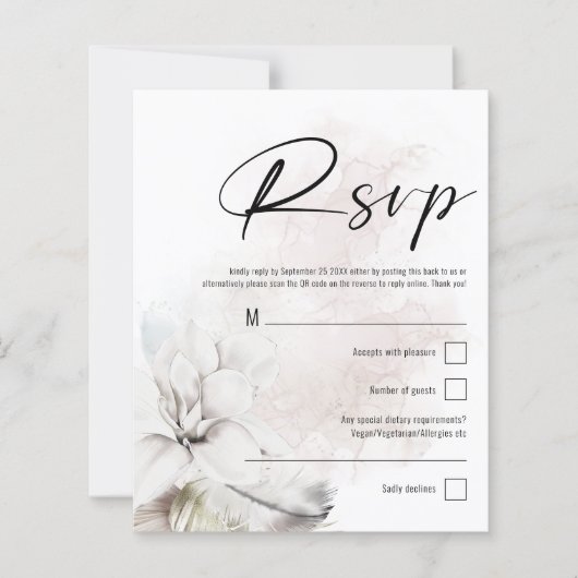 Budget White Floral QR Code Hochzeit RSVP (Vorderseite)