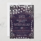 Budget White Floral & Rustic Wood Lights Hochzeit Einladung (Vorderseite)
