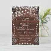Budget White Floral & Rustic Wood Lights Wedding I Einladung (Stehend Vorderseite)