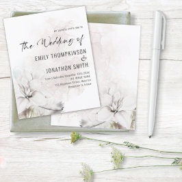 Budget White Floral Watercolor Hochzeit Einladung