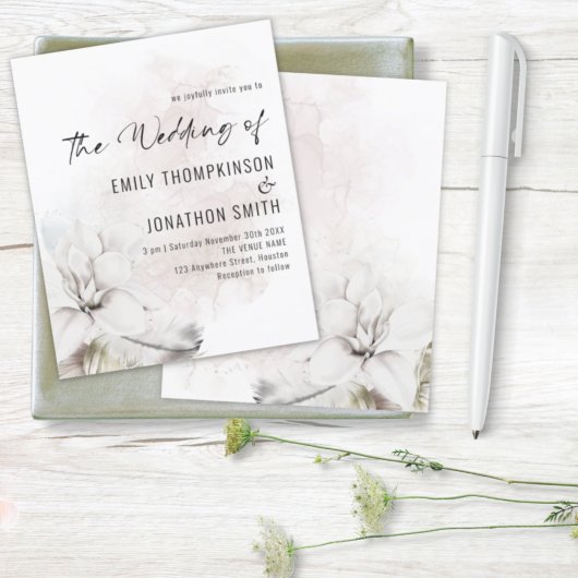 Budget White Floral Watercolor Hochzeit Einladung