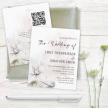 Budget White Floral Watercolor QR Hochzeit Einladu