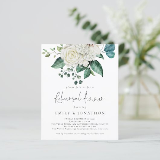Budget White Florals Eucalyptus Probe Dinner (Stehend Vorderseite)