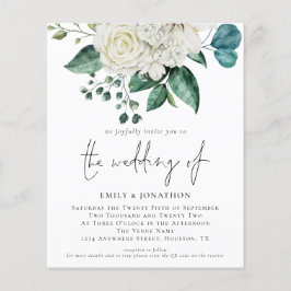 Budget White Florals Eucalyptus Wedding Einladung