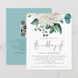 Budget White Florals Eucalyptus Wedding Einladung