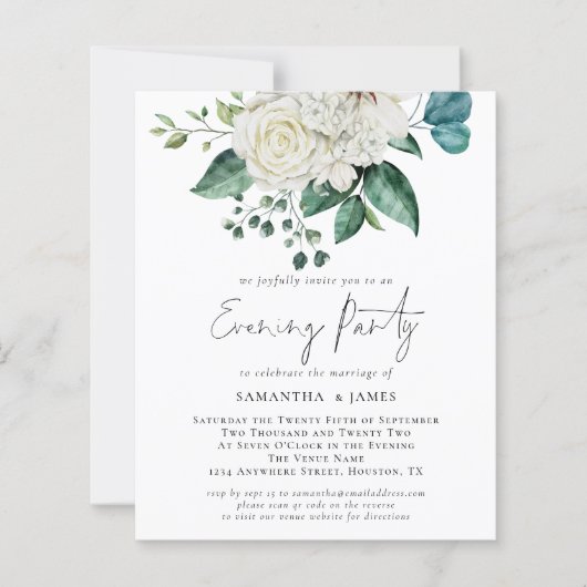 Budget White Florals QR Code Wedding Abend Party (Vorderseite)