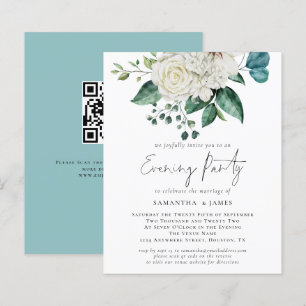 Budget White Florals QR Code Wedding Abend Party