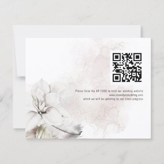 Budget White Florals Wedding QR Code Rett unser Da (Rückseite)