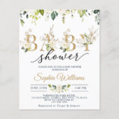 Budget White & Gold Eucalyptus Baby Dusche Einladu (Vorderseite)